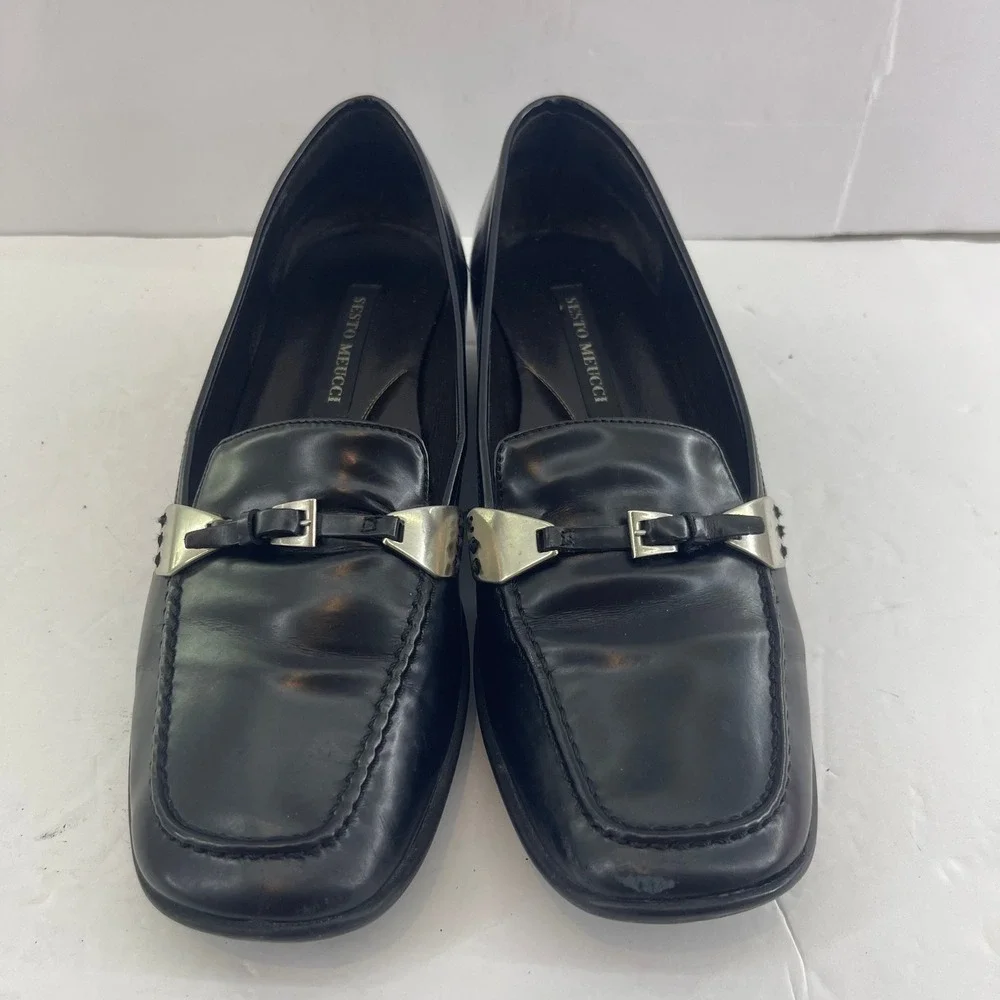 Sesto Meucci‎ Loafers Womens 7.5N Black Buckle Leather Driving Flats Chic